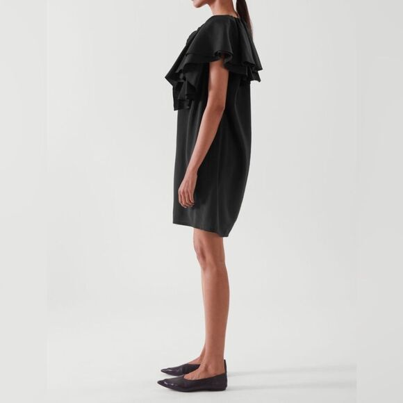 COS Black Ruffled Tunic Dress Size 10 Classic Dramatic Mini - Picture 3 of 12